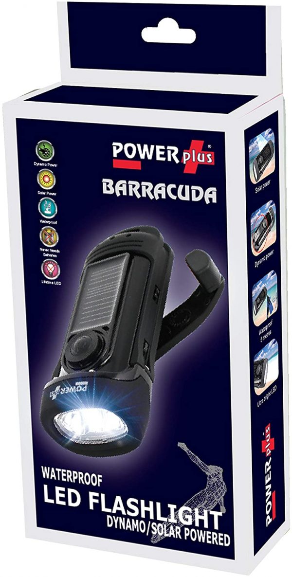 Ultra-bright Solar Powered & Dynamo Waterproof LED Torch! PowerPlus Barracuda 